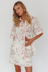 Catherina Ric-Rac Trim Mini Skirt Floral Pink