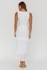 Arrabel Ruffle Trim Bust Tie Maxi Dress White