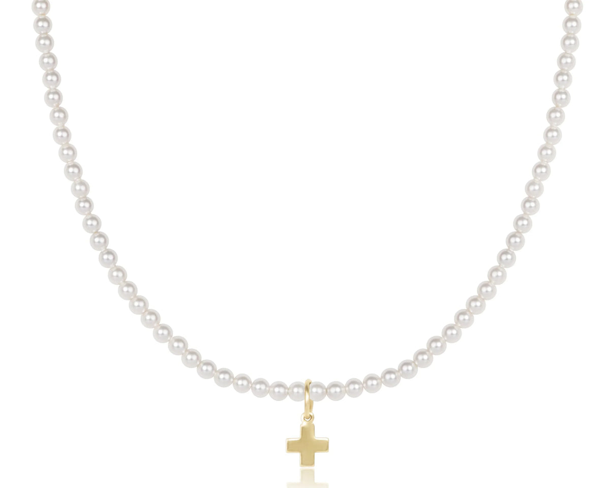 Choker Beaded - Classic Pearl 3mm - Signature Cross Gold Charm