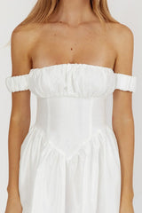 Heavens Above Off-Shoulder Basque Waist Midi Dress Ivory