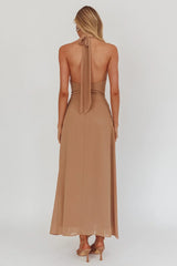 Maretha Cowl Halterneck Maxi Dress Latte