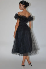 May Rose Off-Shoulder Tulle Midi Dress Black