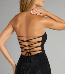 Nicole Rhinestone Lace-Up Strapless Mini Dress