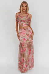 Sunset High Halterneck Crop Top Floral Blush