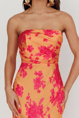 City Of Stars Strapless Maxi Dress Floral Orange
