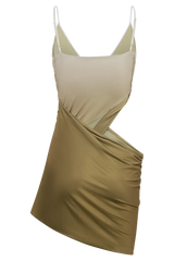 Nellie Cowl Draped Slinky Mini Dress - Ombre Vintage Olive