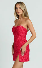 Brailey Mini Dress - Strapless Dress In Red Jacquard
