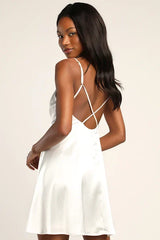 Happily Yours Ivory Satin Skater Mini Dress