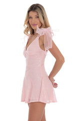 Sequin Shoulder Ties Dress in Pink