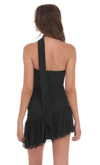 Asymmetrical Mesh Scarf Dress in Black