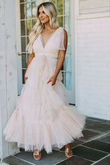 Pearl Accented Mesh Maxi Dress