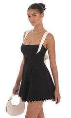 Scallop Hem Fit and Flare Dress in Black