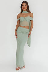All The Lights Ruched Midi Skirt Sage