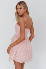 Bahia A-Line Square Neckline Mini Dress Lace Blush