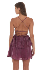 Sheen Ruffle Lace Up Dress in Plum
