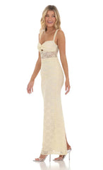 Lace Twist Ruched Maxi Dress in Yellow