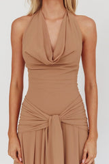 Maretha Cowl Halterneck Maxi Dress Latte