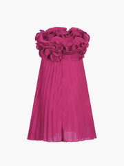 Mesh Rosette Tube Pleat Short Dress
