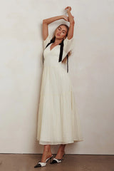 Sinta Bow Shoulder Puff Sleeve Maxi Dress Cream