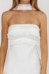 Damsel Reverse Halter Frill Trim Maxi Dress White