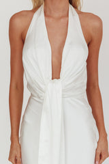 Make Believe Plunging Halterneck Maxi Dress Oyster