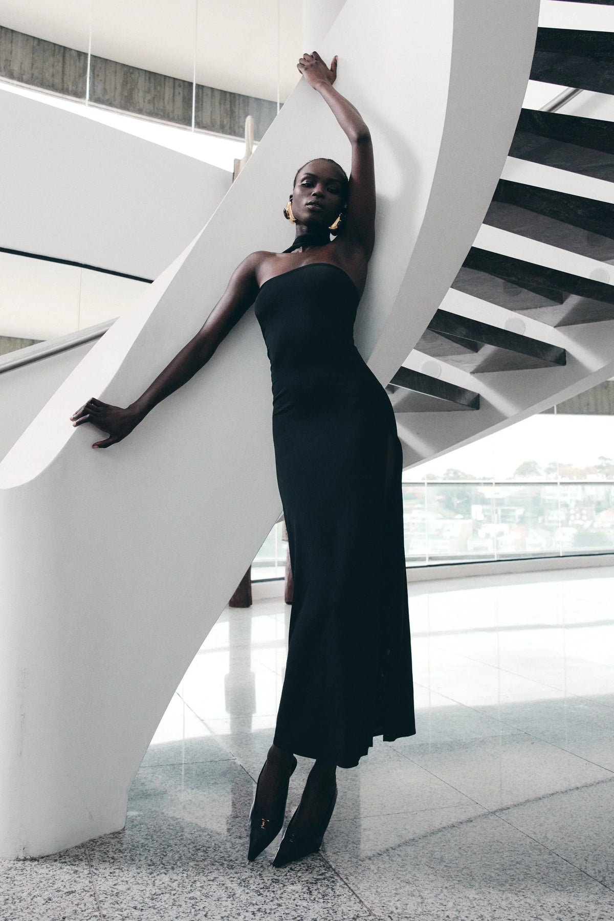 Velma Halter Collar Maxi Dress - Black
