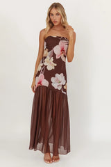 Wilma Sheer Hem Strapless Midi Dress Orchids Brown