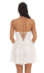 Floral Corset Strapless Ruffle Dress in White