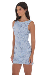 High Neck Floral Bodycon Dress in Light Blue
