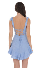 Floral Jacquard Ruffle A-line Dress in Light Blue