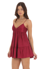 Bow Babydoll Dress in Maroon