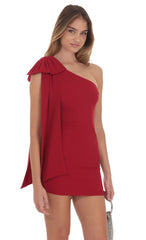 One Shoulder Bow Dress in Red