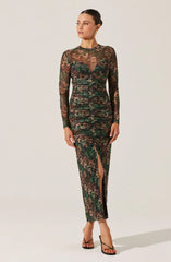 Mesh Sweetheart Ruched Maxi Dress