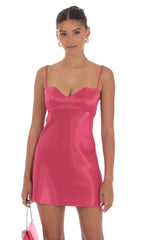 Satin Sweetheart Neck Dress in Berry Pink