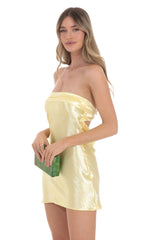Satin Strapless Slip Dress in Yellow