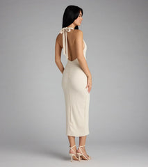 Chic Cutie Ribbed Knit Halter Midi Dress