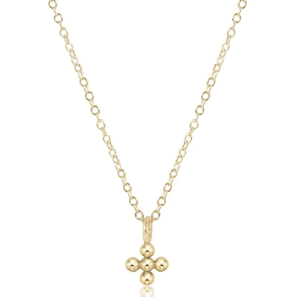16" Necklace Gold - Signature Cross Beaded Small Gold Charm