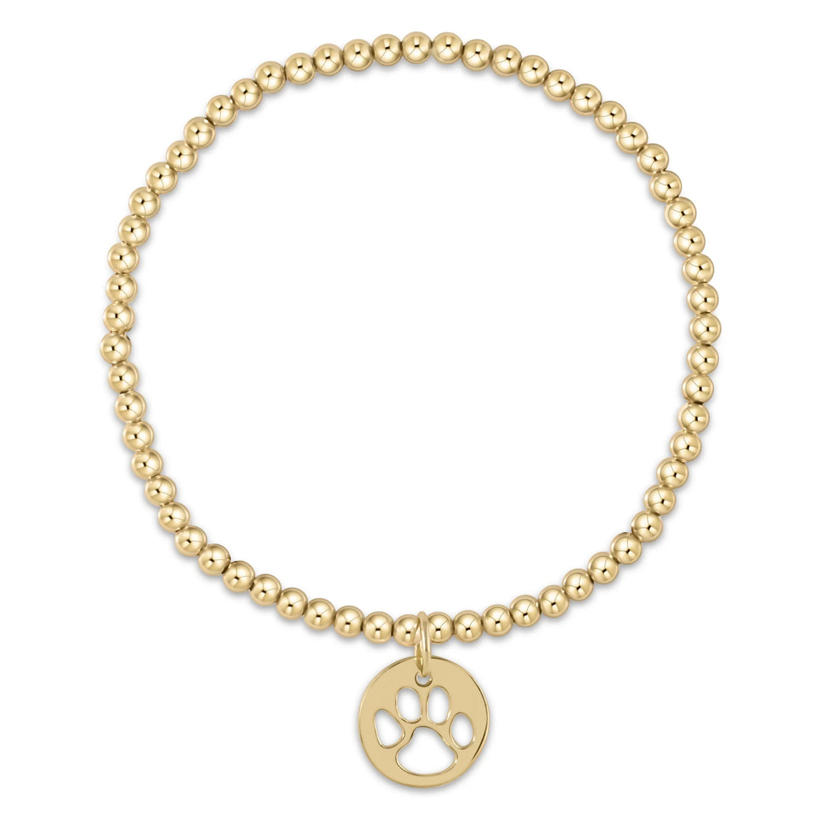 egirl Classic Gold 3mm Bead Bracelet - Paw Print Gold Disc