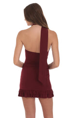 Scarf Halter Ruffle Dress in Burgundy