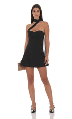 Scarf Wrap Fit and Flare Dress in Black
