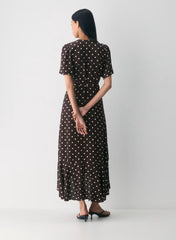 Crepe midi wrap dress with polka-dot pattern