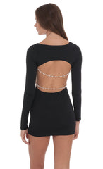Pearl Open Back Bodycon Dress in Black
