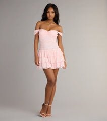Romance Language Off-The-Shoulder Lace Mini Dress
