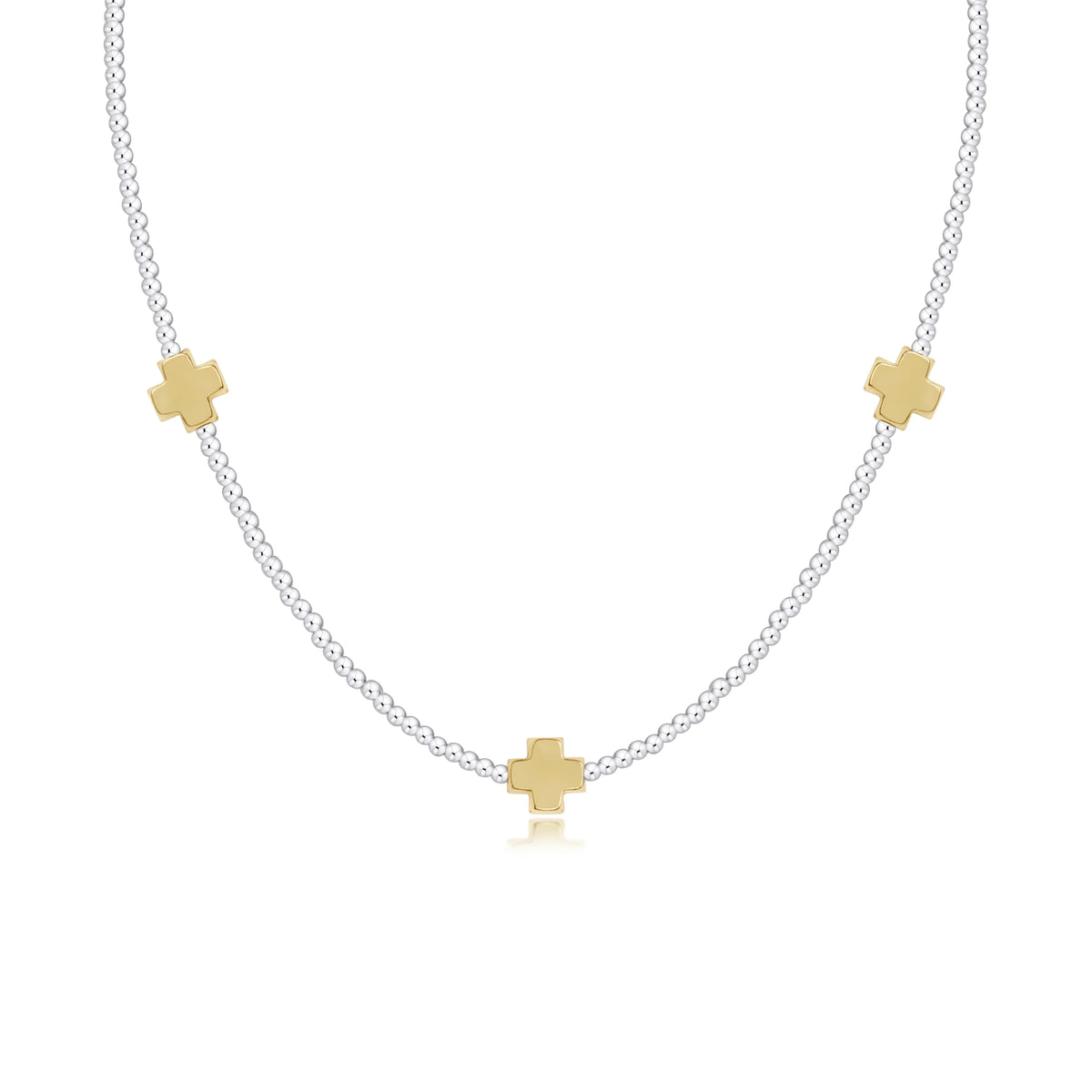 15" Choker Signature Cross Sterling Mixed Metal Pattern 2mm Bead - Signature Cross Gold