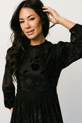 Christine Velvet Embossed Midi Dress | Black