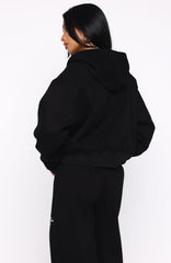 Through Thick And Thin Boxy Zip Front Hoodie Black