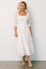 Ella Eyelet Midi Dress | White