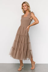Emma Smocked Tulle Dress | Taupe