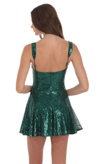 Sequin Skater Dress in Green