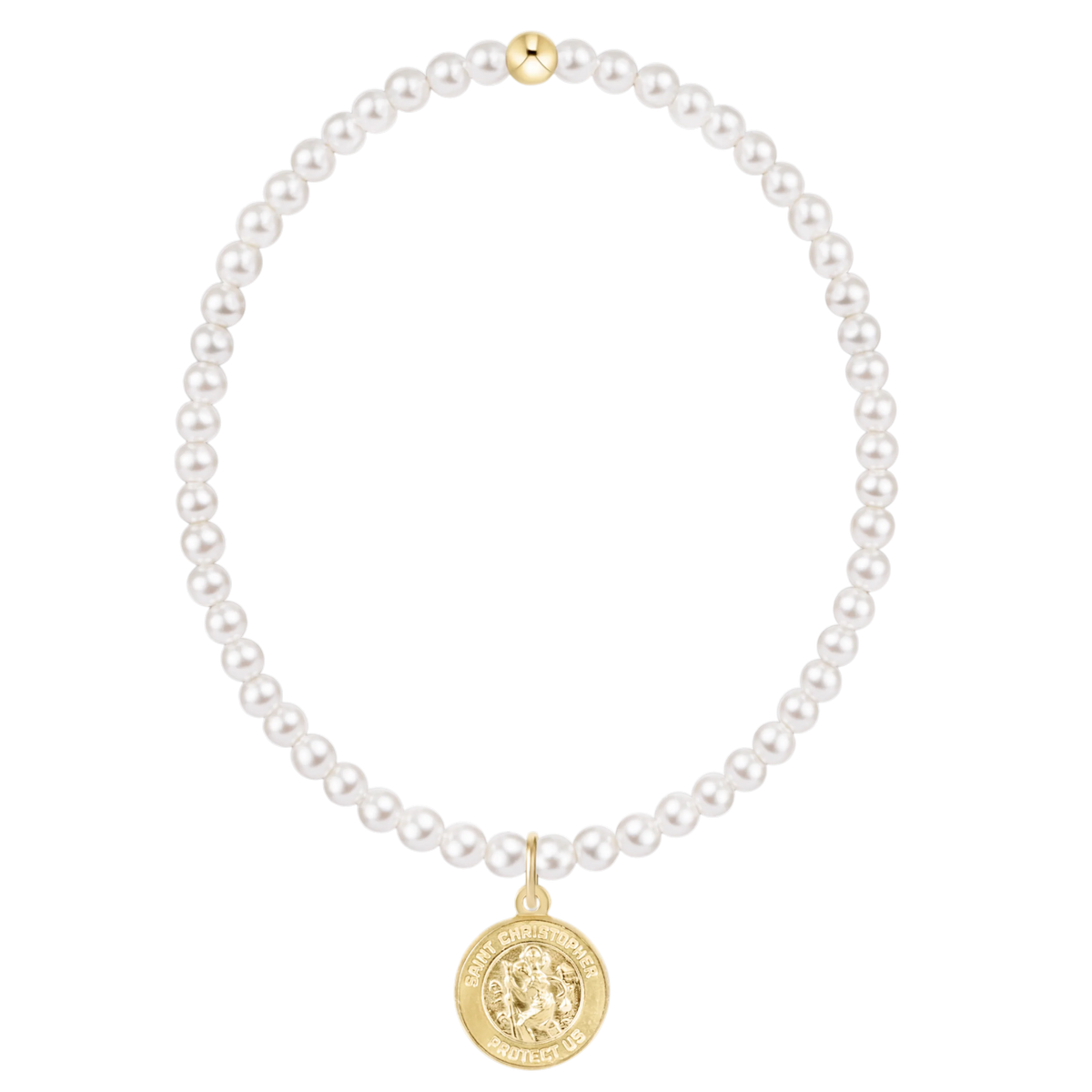Classic Pearl 3mm Bracelet - Protection Gold Disc